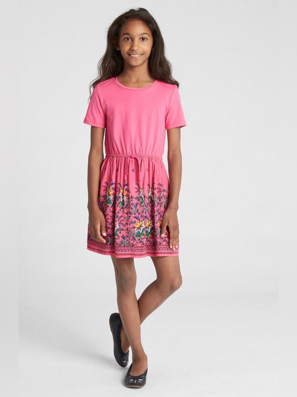 Gap Kids Girls Pink Floral Mixed Media Dress Size Small 6/7